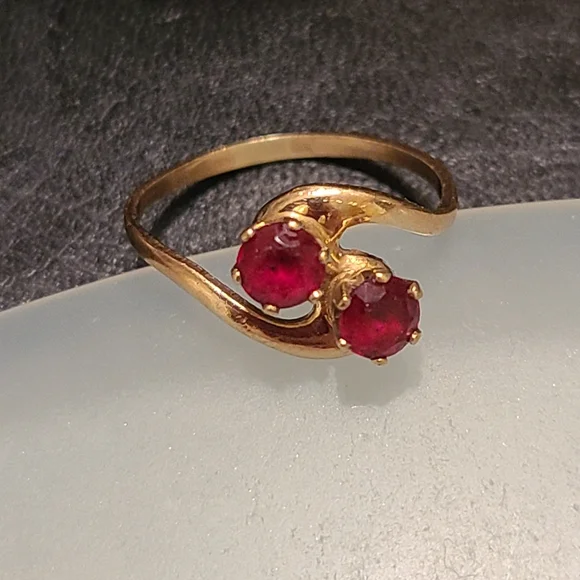 Golden Ring With Rubies 10K - Picture 2 of 10